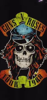 Guns N' Roses 1988 tour skull artwork on black background.