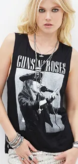 Stylish rock band sleeveless tee wallpaper featuring vintage design.