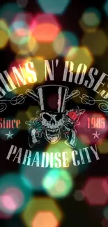 Guns N' Roses wallpaper with colorful bokeh and rock-themed design.