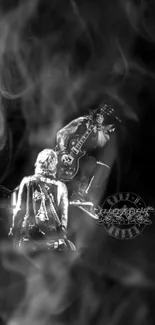 Black and white rock concert wallpaper with smoky effects.