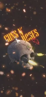 Guns N' Roses inspired skull wallpaper with glowing effects and a rose accent.