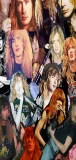 Collage of a legendary rock star with vibrant hair and dynamic poses.