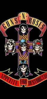 Edgy rock band design with skulls and cross for phone background.