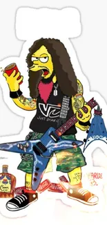 Colorful animated rockstar holding a guitar in cartoon style.