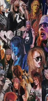 Collage of iconic rockstar images as a dynamic mobile wallpaper.