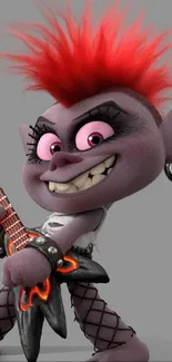 Troll with red mohawk playing guitar in a cartoon style wallpaper.