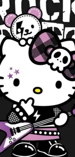 Hello Kitty rock star theme with guitar and black, purple accents.