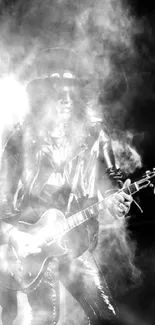 Black and white rockstar guitarist with smoke effect.