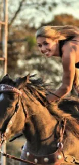 Rodeo rider performs on horseback showcasing dynamic action.