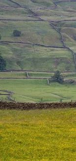 Serene countryside wallpaper with green hills.