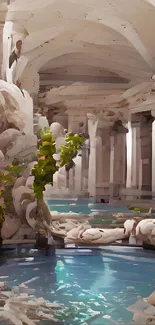 Elegant Roman pool with columns and serene reflections.