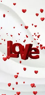 3D love wallpaper with red hearts on white background.