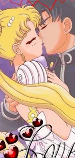 Romantic anime couple embracing in a vivid love scene.