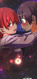 Romantic anime couple under starry sky wallpaper