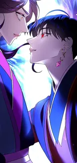 Romantic anime couple in vibrant colors.