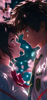 Romantic anime couple under cherry blossoms