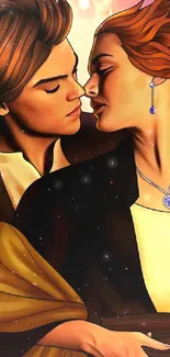 Romantic couple digital art with cosmic background.