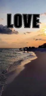 Beautiful sunset beach with LOVE text.