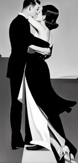 Romantic couple in black and white art deco style wallpaper.