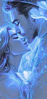 Romantic fantasy couple in blue glow