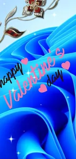 Romantic blue Valentine's wallpaper with floral design.