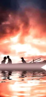 Romantic silhouette of a boat at sunset.