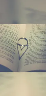 Heart-shaped shadow from rings on an open book.