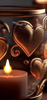 Romantic rose gold heart with candle image.