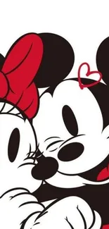 Cartoon couple cuddling with a heart and red accents, perfect for mobile wallpaper.