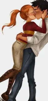 Cartoon illustration of a romantic couple embracing.