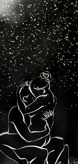 Artistic romantic silhouette under a starlit sky on mobile wallpaper.