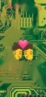 Romantic emoji couple on circuit board wallpaper