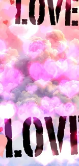 Romantic cloud wallpaper with love text and pastel hearts