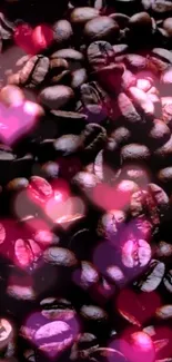 Coffee beans with heart bokeh overlaid.