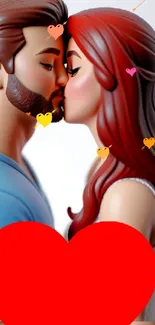 3D artwork of a couple kissing with a red heart overlay.