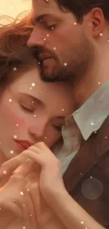 Romantic couple in a warm artistic embrace for a mobile wallpaper.