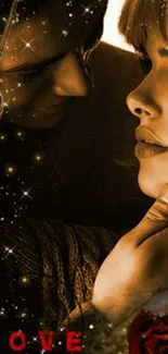 Romantic couple wallpaper with starry glow.