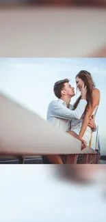 Romantic couple embracing by the seaside.