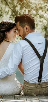 Romantic couple in a sunlit forest setting