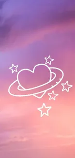 Heart and stars in a dreamy pink and purple sky wallpaper.