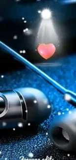 Romantic earbuds wallpaper with glowing heart