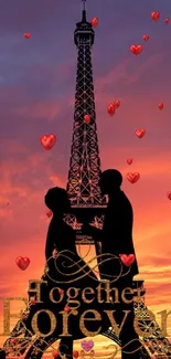 Silhouette couple against Eiffel Tower sunset in Paris.