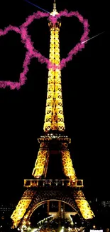 Eiffel Tower with heart lights at night, Paris.