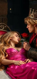 Romantic fairytale scene with a princess and prince.