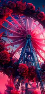 Romantic Ferris Wheel with roses in a fantasy setting.