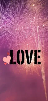 Romantic mobile wallpaper with fireworks and love theme.