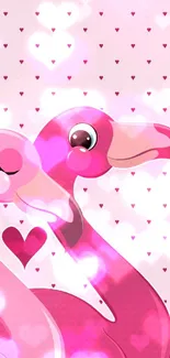 Colorful wallpaper: two flamingos with hearts.