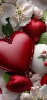 Red heart surrounded by white flowers