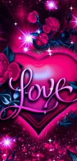 Romantic mobile wallpaper with pink heart and roses.