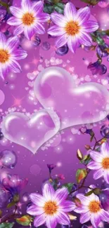 Purple floral and heart mobile wallpaper